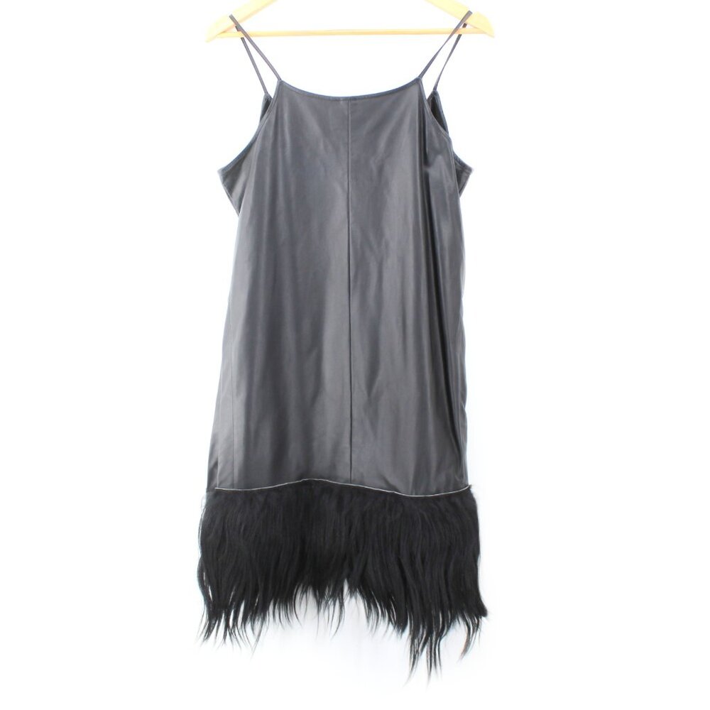 Gary Graham Black Leather Fur Side Slit Tunic Dress Sleeveless Avant Garde SZ 10 - Picture 6 of 16